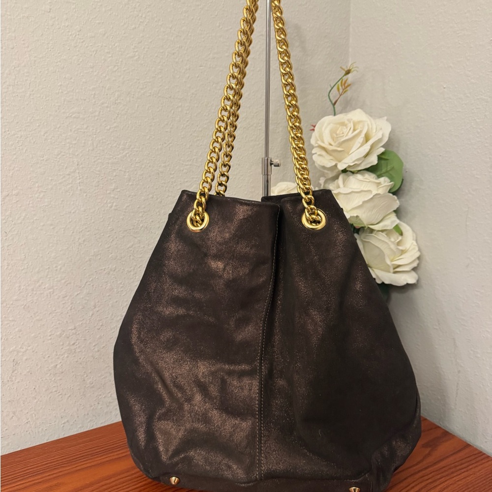 Maurizio Taiuti Black Hobo Bag with Gold Chain Straps